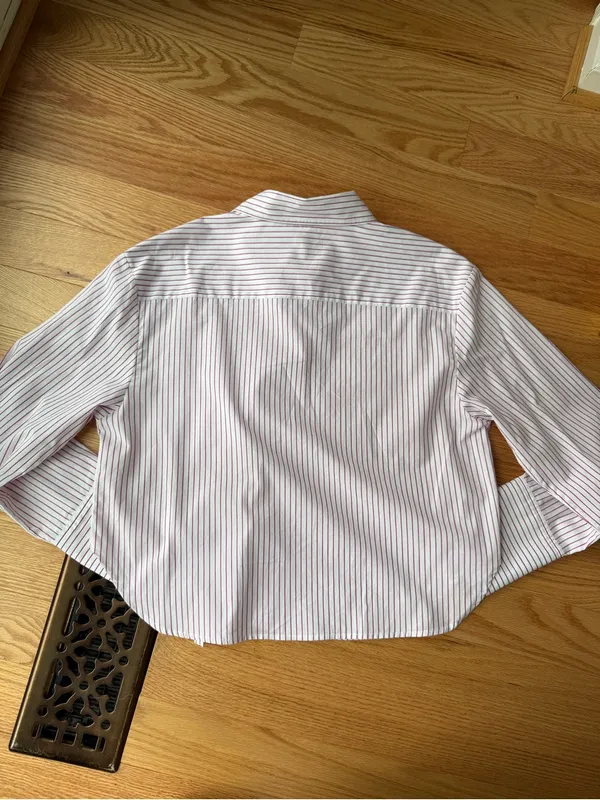 Parker Stripe Cotton Cropped Button Down Utility Pocket Shirt Size M/L - Image 10