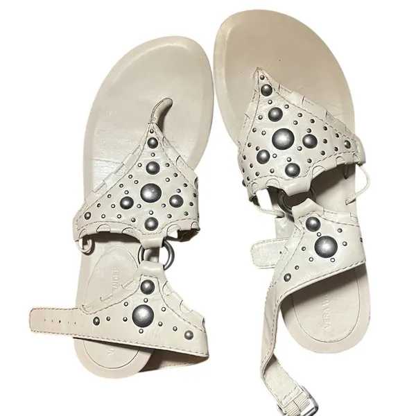 Vera Wang Women's White Studded Leather Thong Sandals Casual Summer - Image 2
