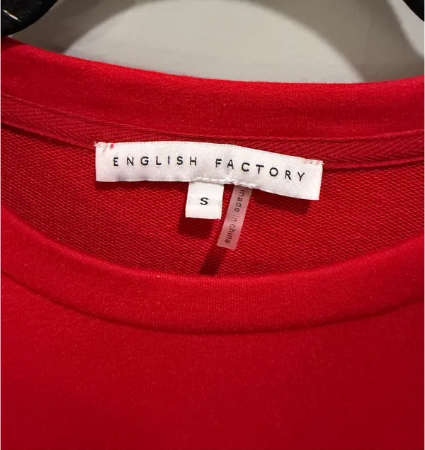 English Factory Mixed Media Ruffle Detail Puff Sleeve Mini Dress Red - Image 5