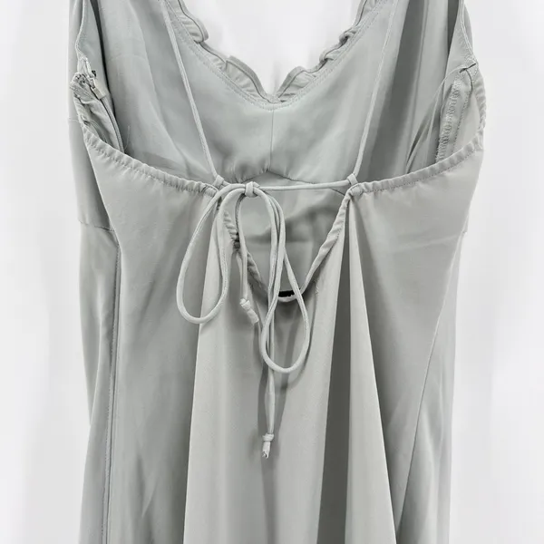 Abercrombie & Fitch Ruffle Slip Maxi Dress‎ Large Tall Sage Green Tie Back Slit - Image 6