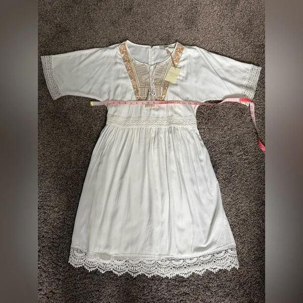Ella Moon‎ White Embroidered Tassel Tie Boho Mini Dress Size S - Image 8