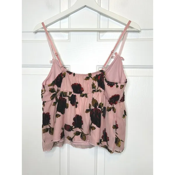 Evolutionary Rose Burnout Velvet Camisole Large Pink NEW Babydoll Top - Image 3