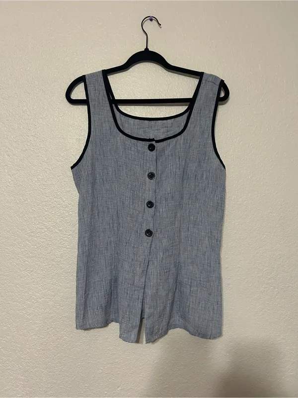 SheIn Blue Tank Top with Black Trim and Buttons - Image 2