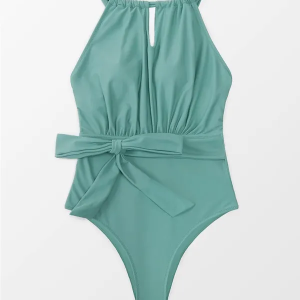 NWT CUPSHE Tie Front One Piece Swimsuit High Neck Design with Removable‎ Padding - Image 5