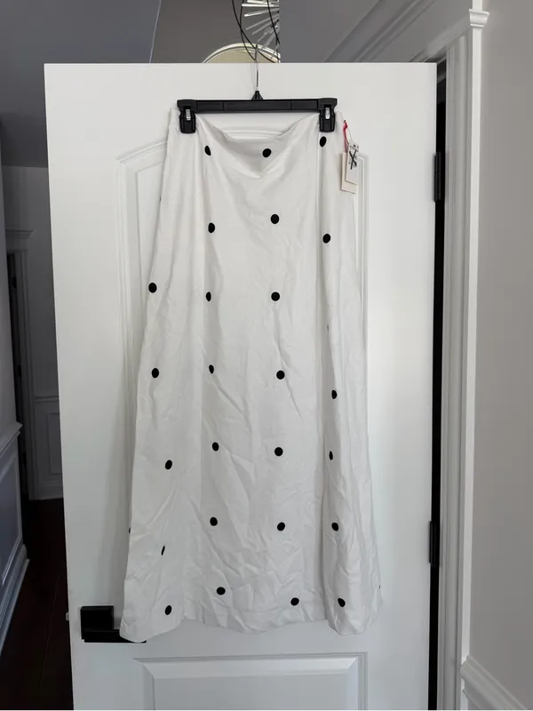 Open Edit Linen Blend Column Polka Dot  Maxi Skirt - Image 3
