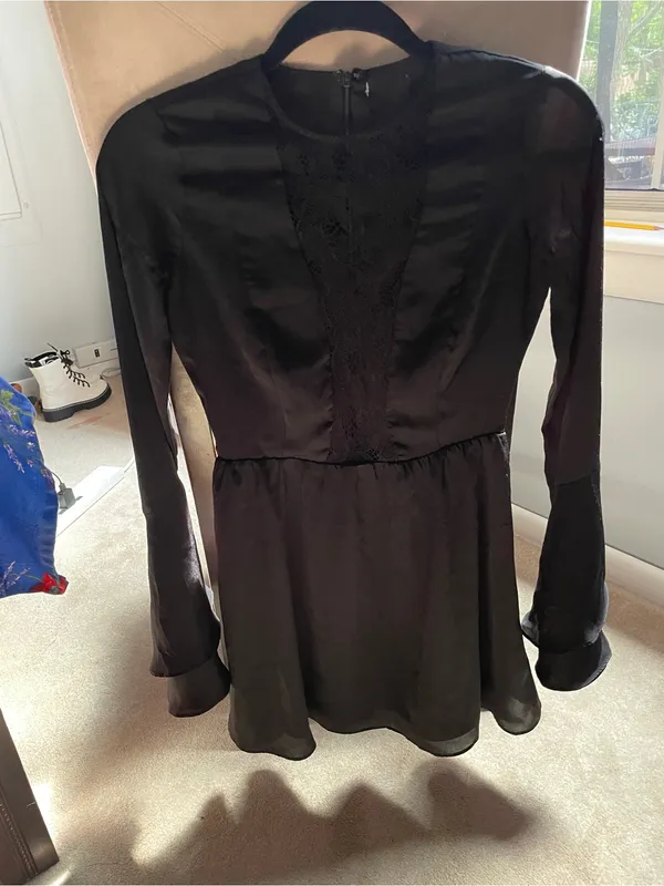 Black Women's Lace-Inlay Peplum Dress - Image 2