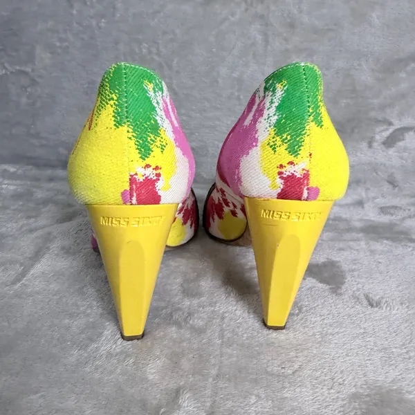 Miss Sixty Heels Y2K Artsy Italian Canvas Buckle Pointed Toe Size 7.5 Multicolor - Image 3