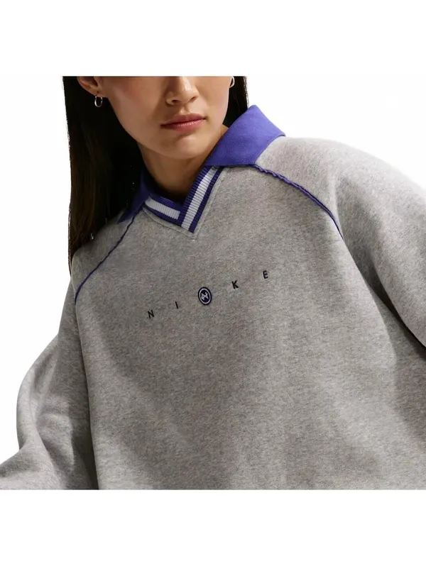 Nike Sportswear Phoenix Fleece Oversized Graphic Polo Top NWT Gray Medium - Image 3