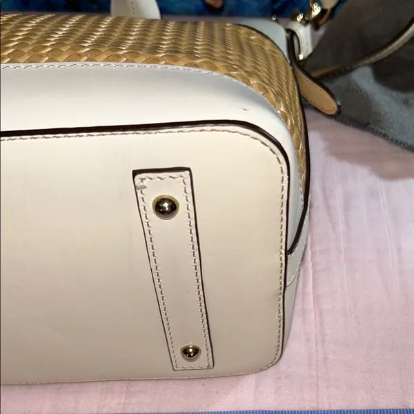 Dooney & Bourke Cream Leather and Tan Woven Structured 2 Way Satchel - Image 15