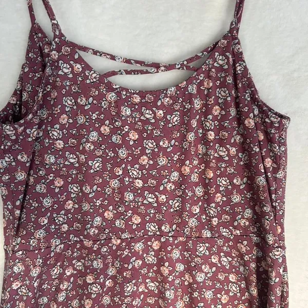 Nine Britton Floral Mini Dress Womens XL Burgundy Strappy V-Neck Sun Dress‎ - Image 4