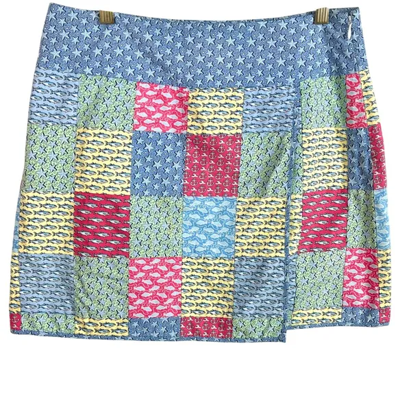 Vineyard Vines Patchwork 100% Cotton Faux Wrap Skirt 4 Nautical Preppy Vacay - Image 2