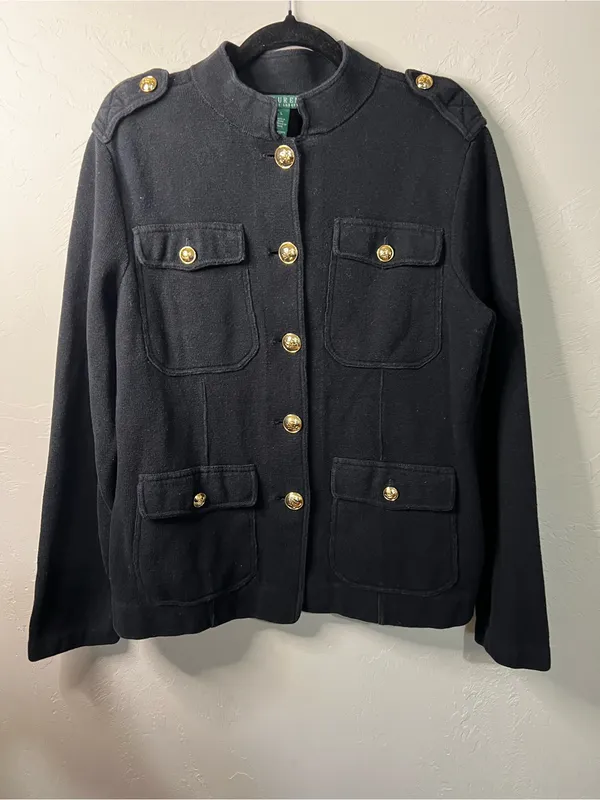 Lauren Ralph Lauren Vintage 90s Y2K Black Gold Crest Military Equestrian Jacket - Image 2
