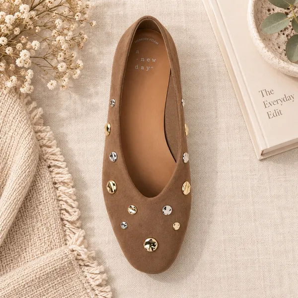 A New Day Sammie Studded Ballet Flats Dark Taupe Memory Foam 7.5 NEW - Image 4