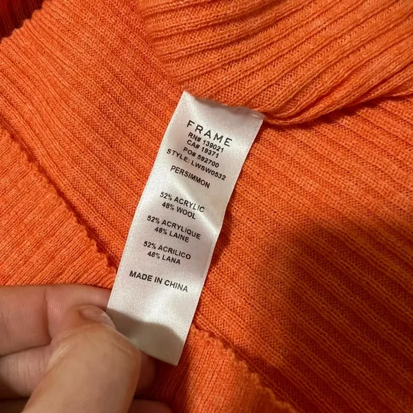 Frame orange ribbed wool short sleeve crewneck sweater WOMENS SMALL - Image 5