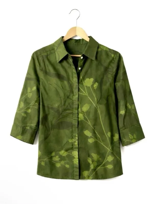 NWT Revolve x Perlavera Cindy Jacquard Khaki Printed Three Quarter Sleeve Shirt - Image 3