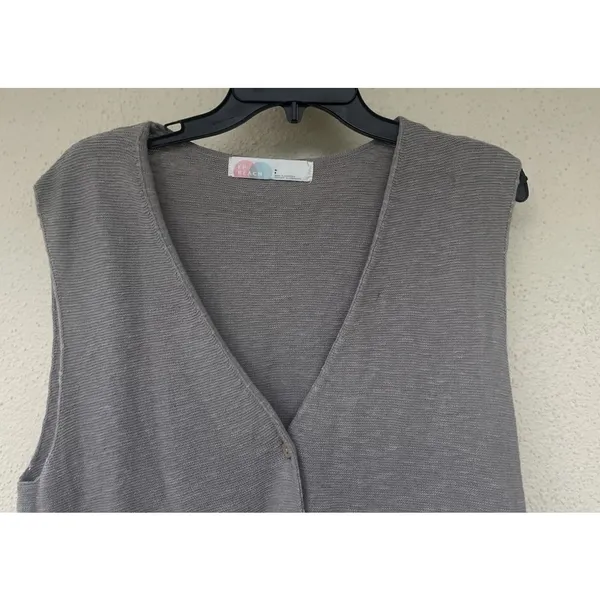 Free People Beach Button Down Knit Linen Blend Vest S Coastal Layer Boho Western Beach - Image 2