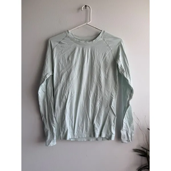 Athleta‎ Momentum Seamless Long Sleeve Top Mint Green Thumbholes Running Shirt - Image 2