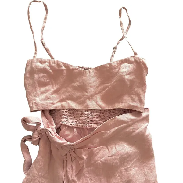REFORMATION Playa Linen‎ Cutout Mini Dress Light Pink Sz 6 - Image 4