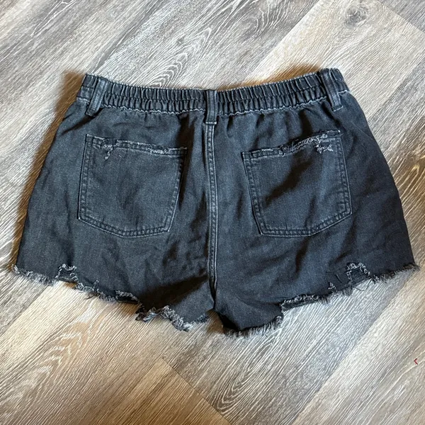 Aerie Vintage Wash Black Distressed Denim Shorts Size M - Image 3