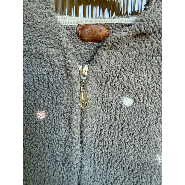 POL Gray Plush Fuzzy‎ Soft Hearts Hoodie Full Zip Cozy Comfy Womens Size Small - Image 5