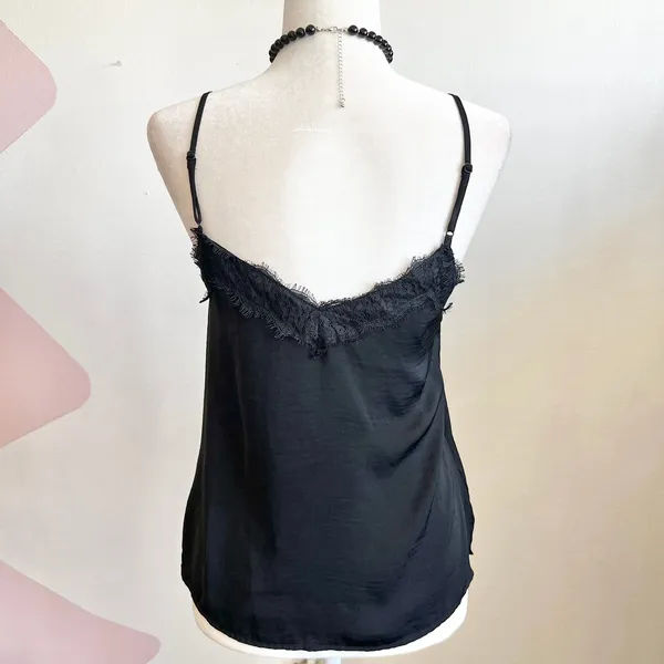Black Lace Trim‎ Cami Top, Y2K, Coquette, Grunge, Romantic, Sleeveless, XS - Image 3