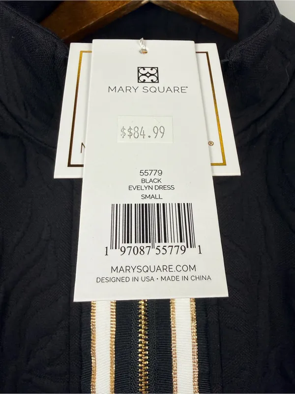Mary Square Black Jacquard Textured Quarter Zipper Shift Mini Dress size small - Image 4
