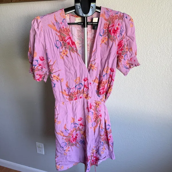 Urban Outfitters UO Anna Crepe Wrap Mini Tropical Hawaiian Dress Women's Size M - Image 2