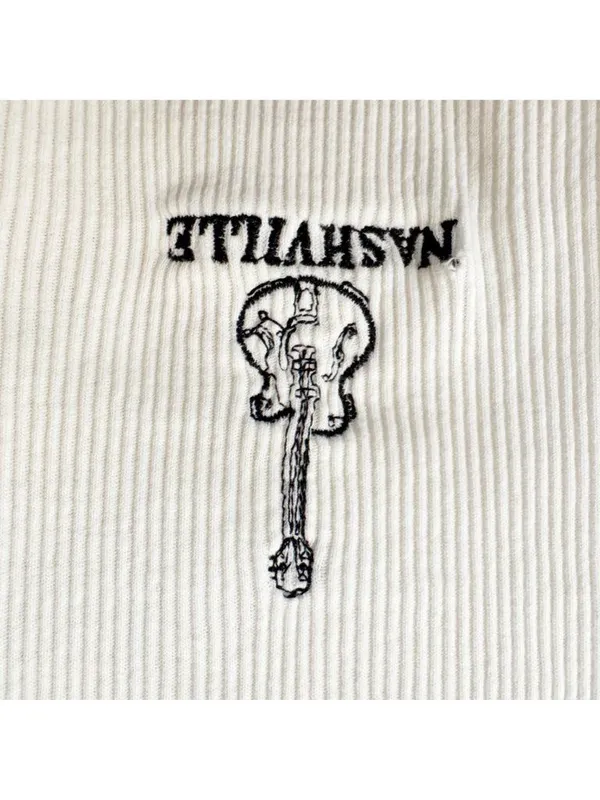 Full Tilt Tank Top Size L Cream Nashville Ribbed Embroidered Graphic Shirt Indie - Image 3