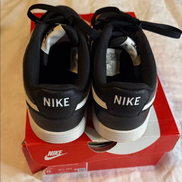 Nike Black and White Low-Top Sneakers with Leather Upper - Image 2