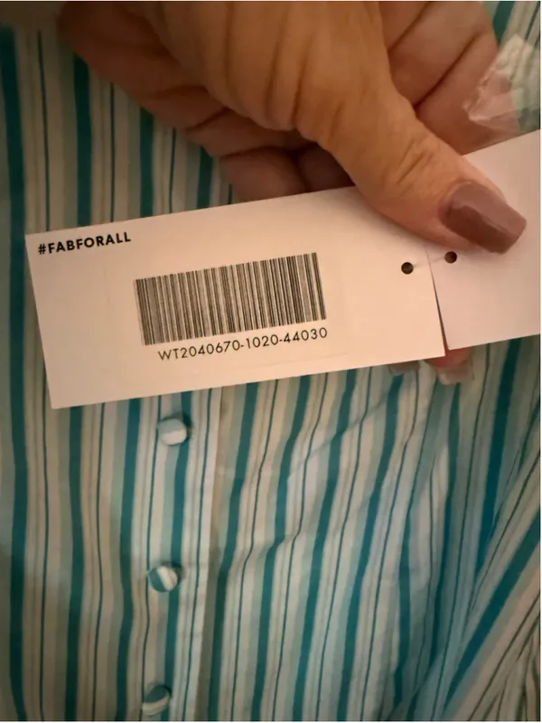 Women's JustFab Blouse Size M White Blue Striped Puff Sleeve Top - Image 3