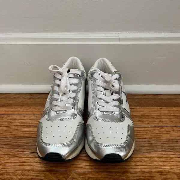 Vintage Havana Silver Glitter Star Sneakers | White Metallic Trainers | Size 8 - Image 3