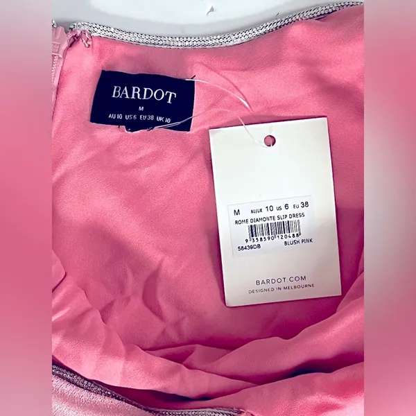 NWT Bardot Rome Diamonte Slip Dress in Blush Pink, size 6 - Image 7