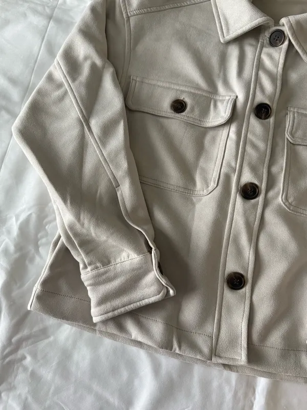 Cream Colored Faux Suede Button Down Shacket - Image 3