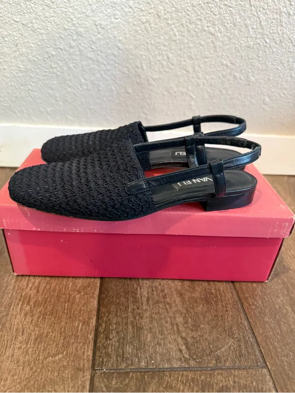 Vaneli Woven Slingback Flats Black Navy Textured Pointed Toe Womens Size‎ 7.5 - Image 2