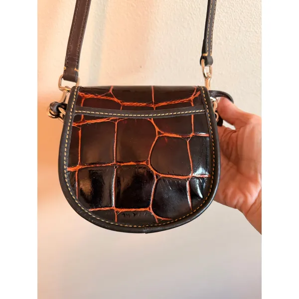 Dooney & Bourke Crossbody Womens Small Brown Croc Embossed Leather Saddle Bag - Image 9