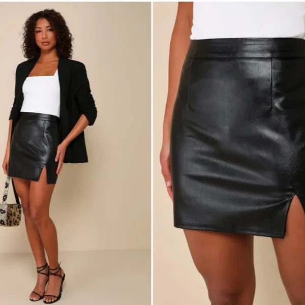 LULU's Sexy Chic Party Night Out Date Out Vegan Leather Mini Skirt - Image 4