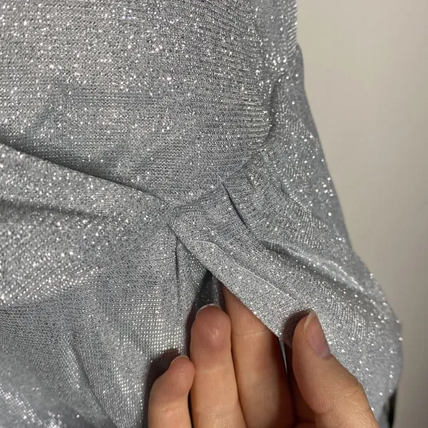 Lulus Keep Your Shine On Light Grey Metallic Faux-Wrap Maxi Dress size M - Image 7