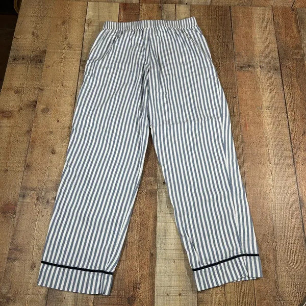 Aerie Pajama Pants Small Blue Stripe Velvet Trim Cozy Preppy Lounge Soft Classic - Image 5