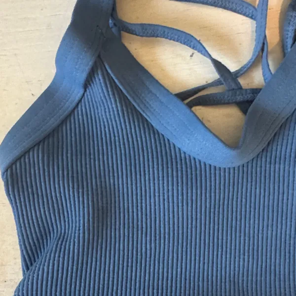 Free People Movement Ribbed Strappy Sports Bra in Dusty Blue - Image 2