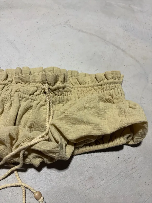 Free people Smocked Drawstring Bandeau Top strapless Pale Yellow XS - Image 5