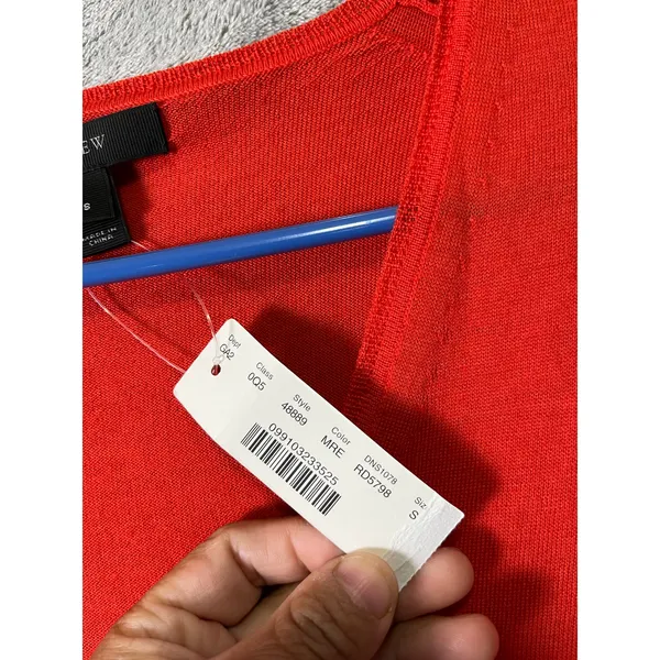 J.Crew Lightweight‎ Merino Wool V-Neck Sweater Orange Minimalist Classic SM New - Image 4