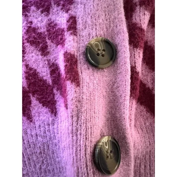 Cotton On Knit Cardigan Fluffy Optical Splice Berry Sz Small Checkered - Image 5
