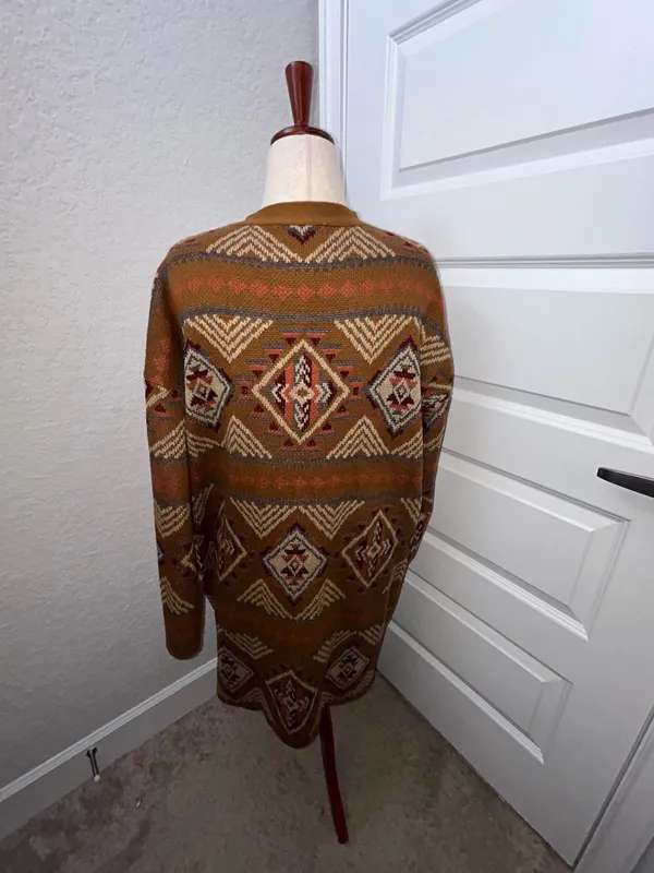 Savanna Jane Geometric Aztec Print Long Open Front Cardigan Sweater Size 2X - Image 3