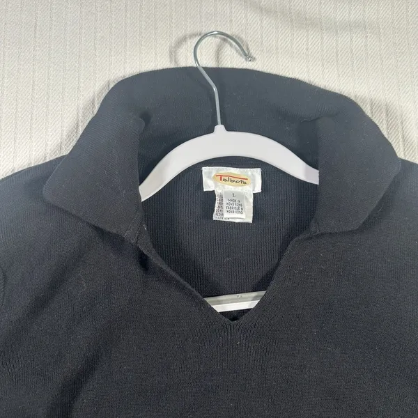 Talbots Women Large Black Sweater Ribbed Collared V-Neck Knit Pullover Top - Image 4