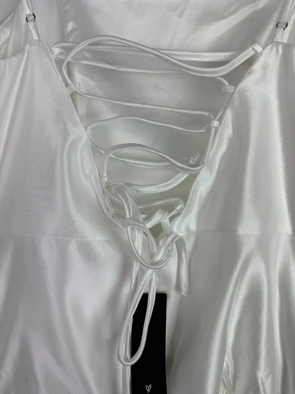 NWT Lulus Modern Adoration White Satin Backless Lace-Up Maxi Dress White Large L - Image 15