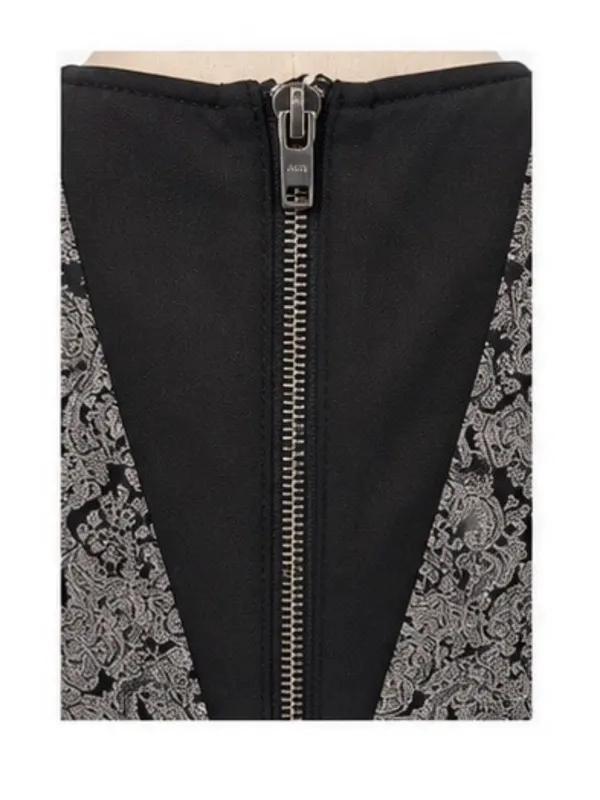 Alice + Olivia Gray Black Brocade Lace V-Neck Sheath Dress Medium - Image 4