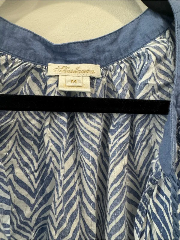 Shoshanna blue and white patterned Harbor Tassel Cotton Dress Size M Like New - Image 5