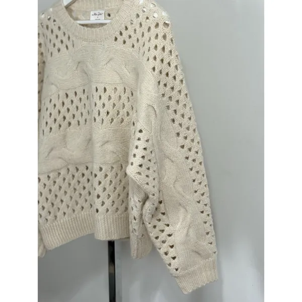 Allie Rose Cream Cable Knit Open Stitch Sweater Womens Size M Oversized Crochet Pullover - Image 6