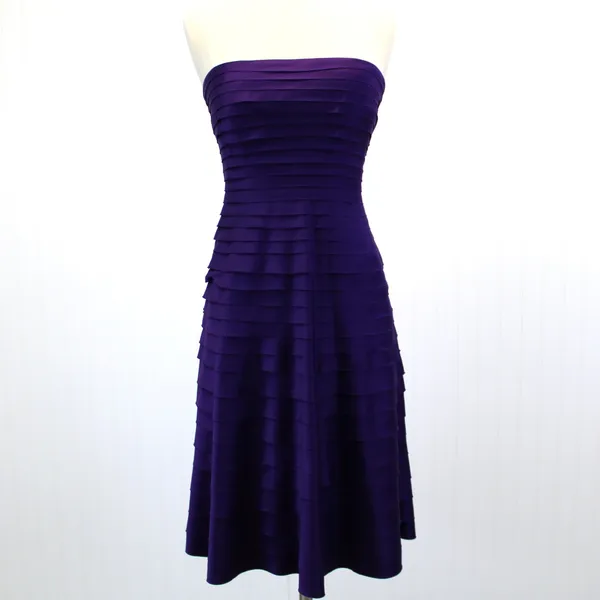 Adrianna Papell Womens 6 Cocktail Dress‎ Layered Ruffle Purple Strapless Prom - Image 3