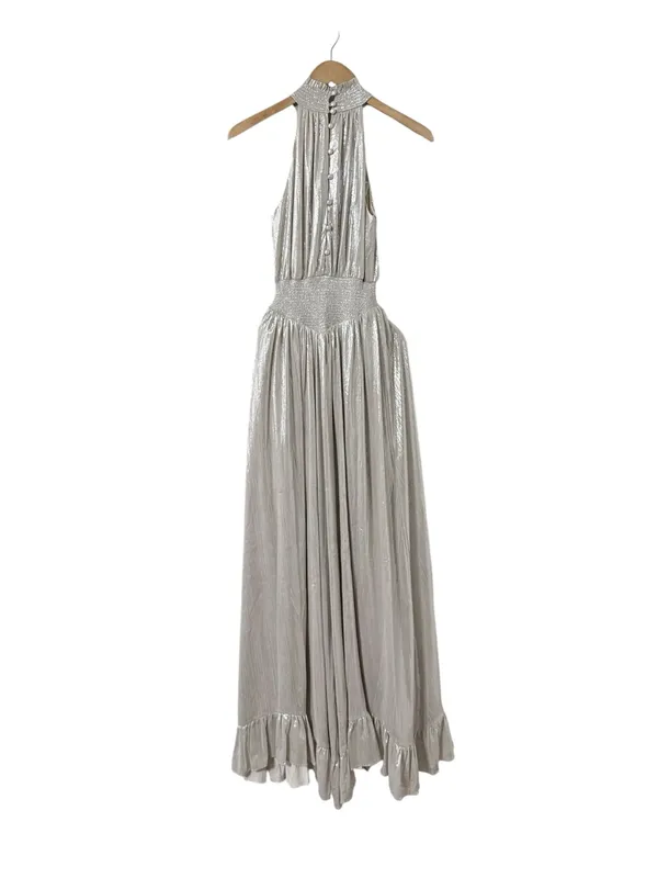 NWT RETROFETE Carly Silver High Neck Maxi Formal Gown Dress - Image 9